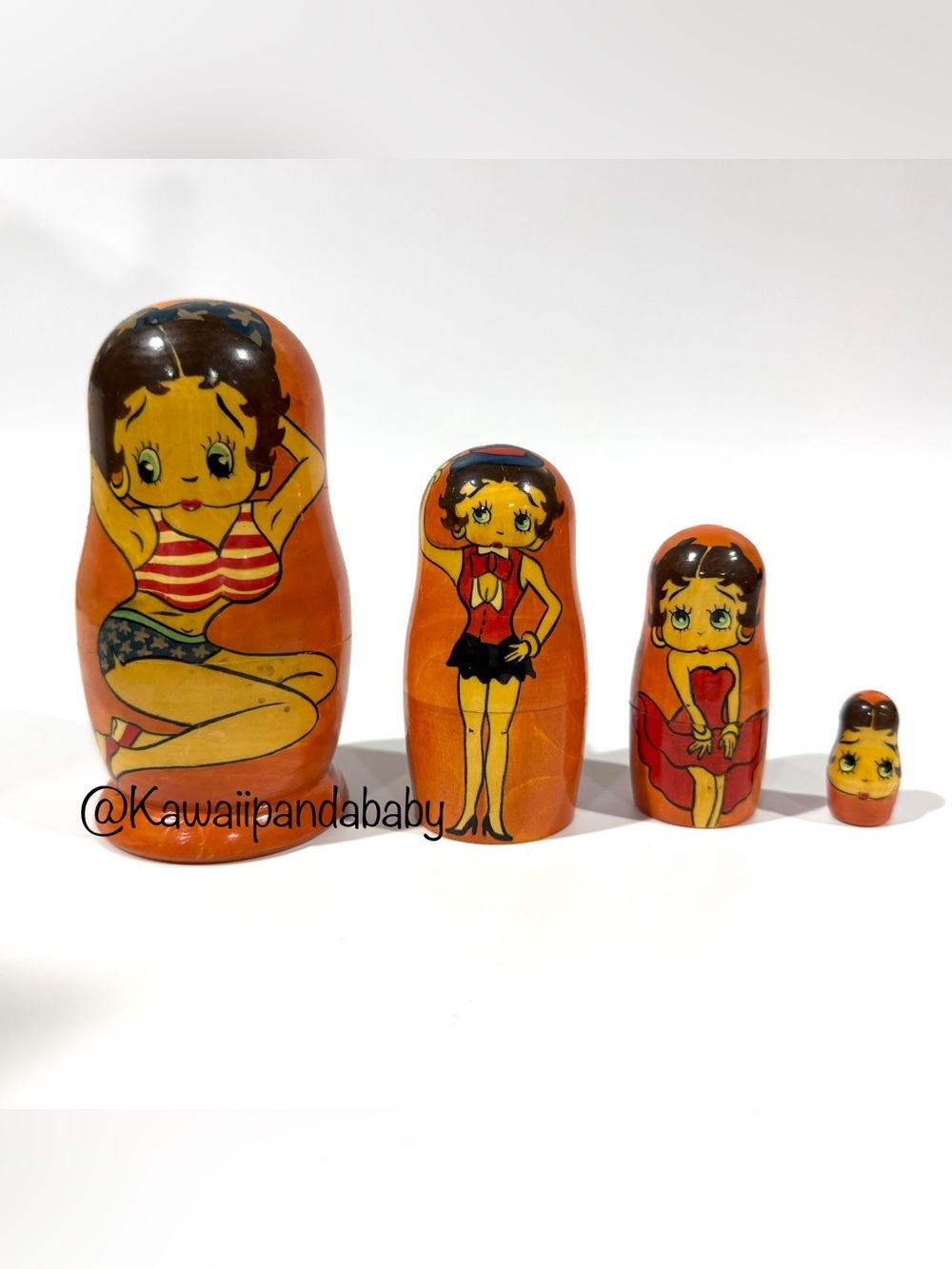 Vintage 4 piece Betty Boop Hand-Painted Wooden Russian Nesting Dolls